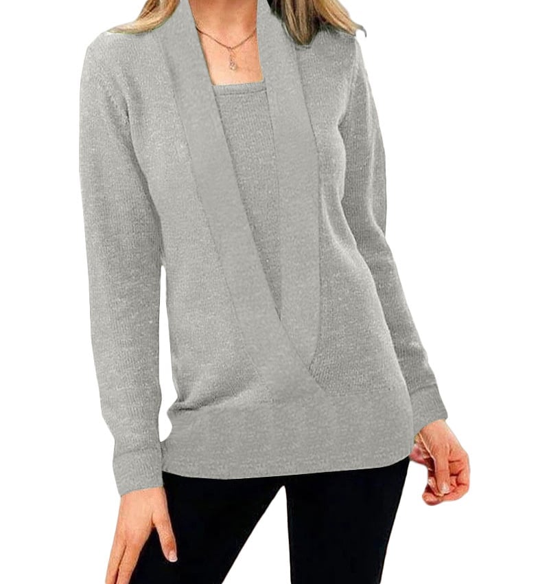 Dame Solid Farve Strikket Sweater