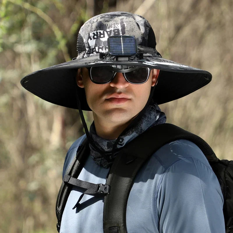 Stefan™ - Solfangerhat med Bred Skygge, Sol- og USB-opladningsstation til Fiskerhat