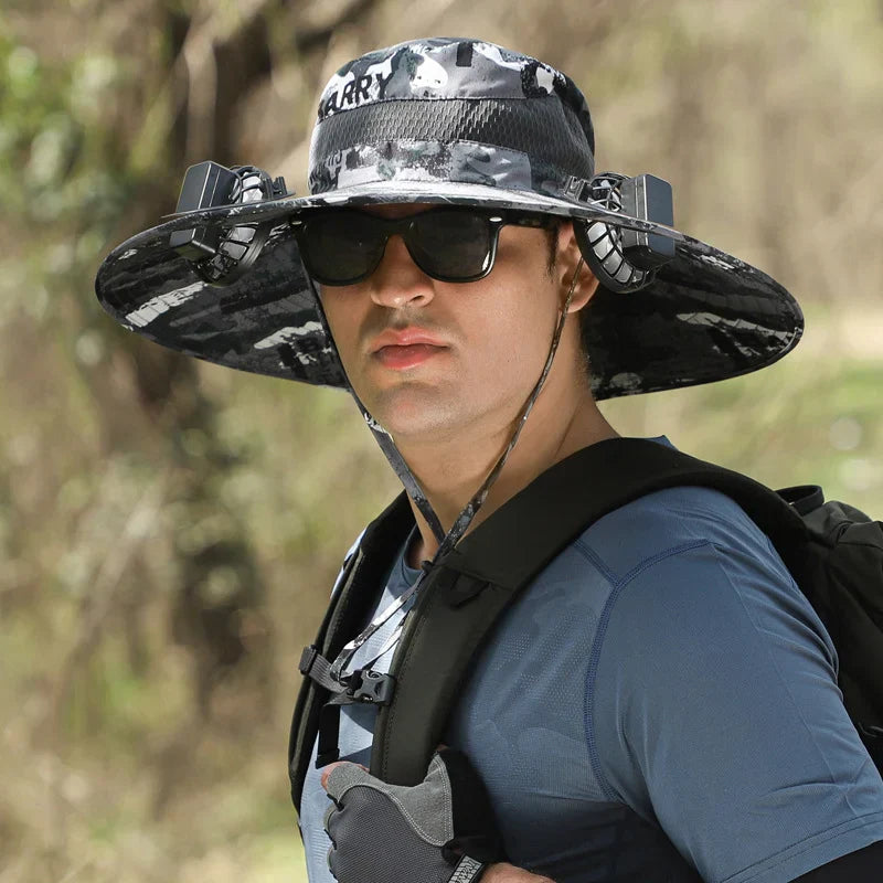 Stefan™ - Solfangerhat med Bred Skygge, Sol- og USB-opladningsstation til Fiskerhat