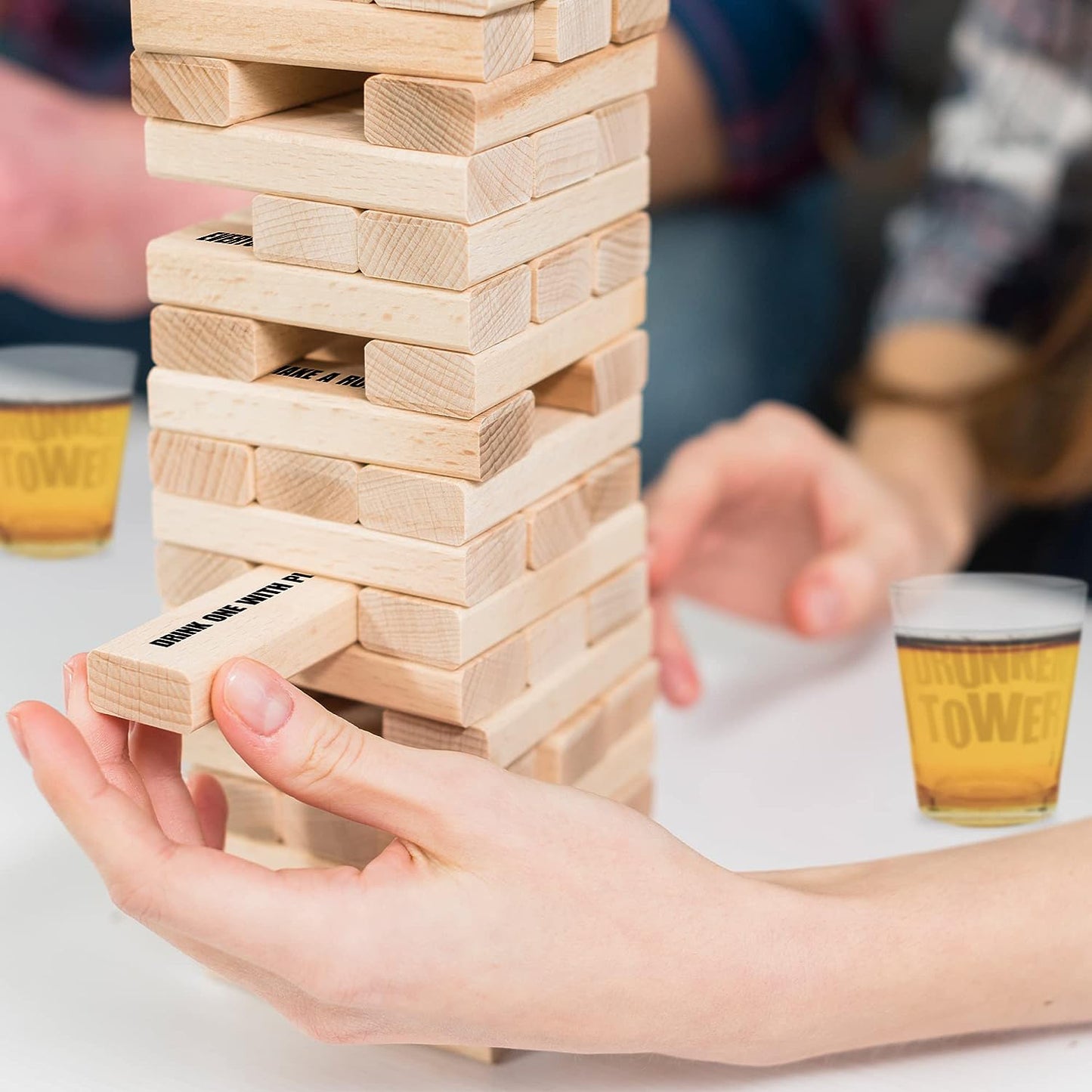 FunDrinks - Gioco da Bere Torre di Legno con 4 Bicchieri
