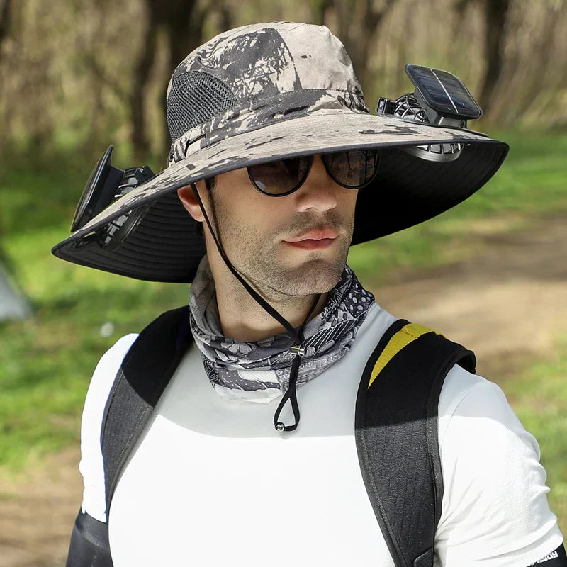 Stefan™ - Solfangerhat med Bred Skygge, Sol- og USB-opladningsstation til Fiskerhat
