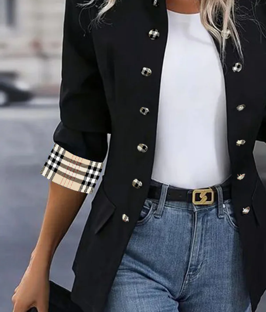 Amélee - Modern Black Checked Jacket with Long Sleeves