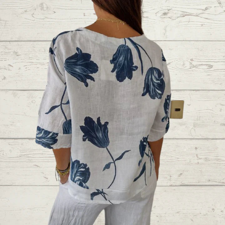Printed Tunic Top with V-Neck