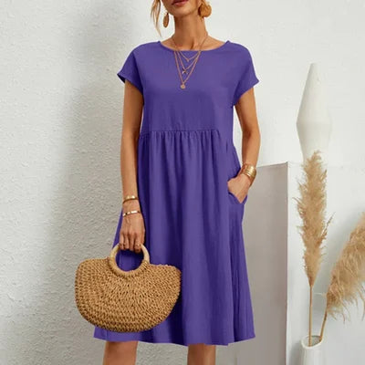 Cotton Round Neck Dress for Women