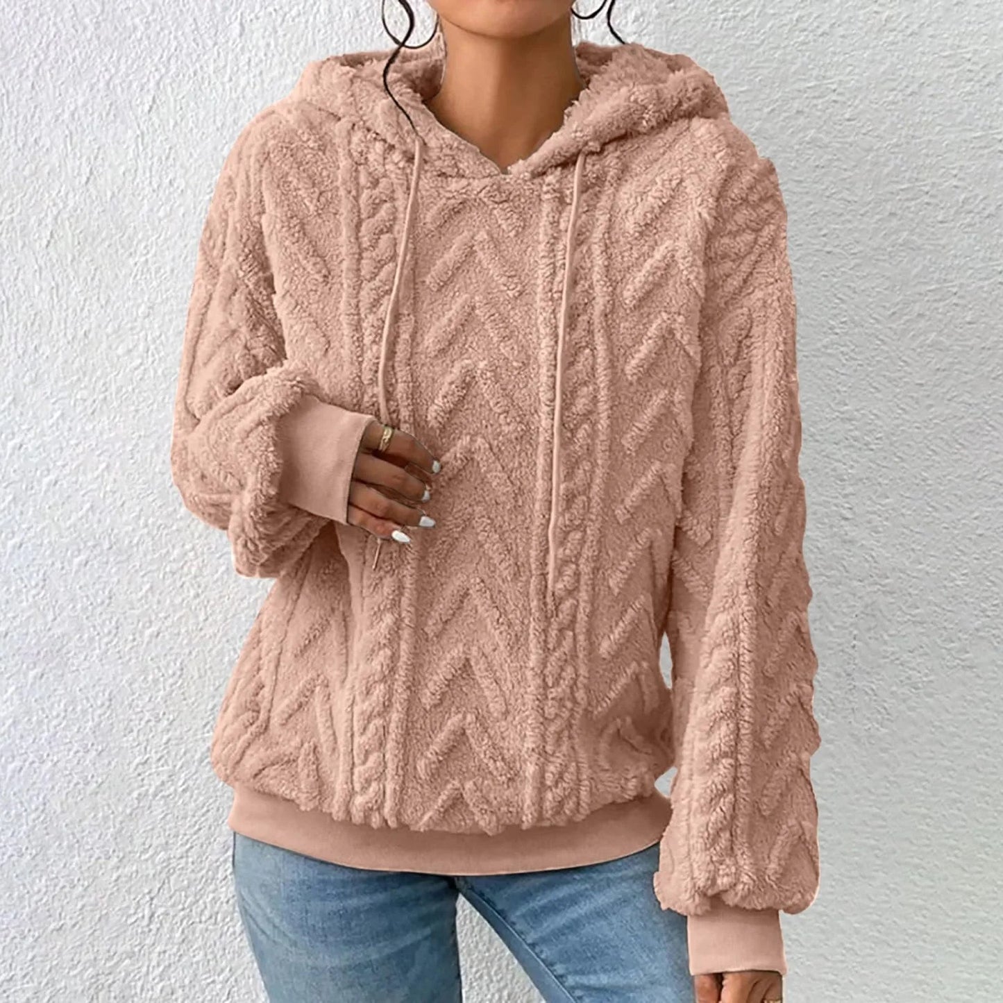 Fester Plüsch-Jacquard-Hoodie mit Dicke