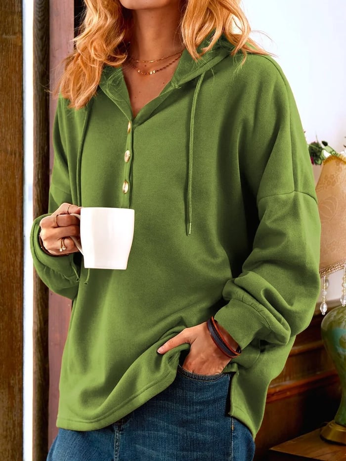 Wanja - Vintage Harvest Sweatshirt met Lange Mouwen en Knopen in Effen Kleur