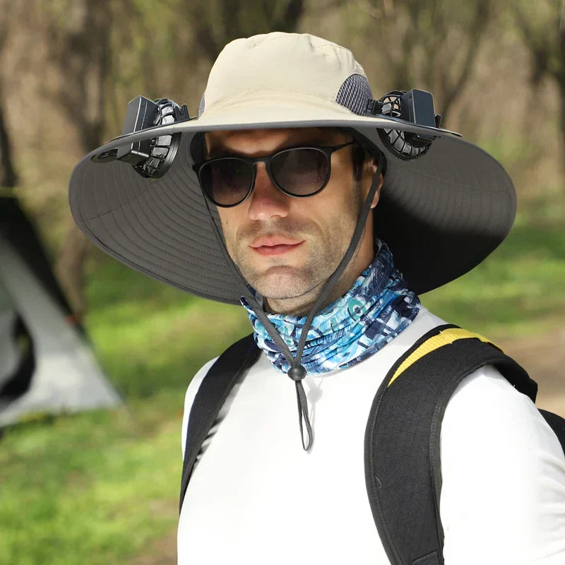 Stefan™ - Solfangerhat med Bred Skygge, Sol- og USB-opladningsstation til Fiskerhat