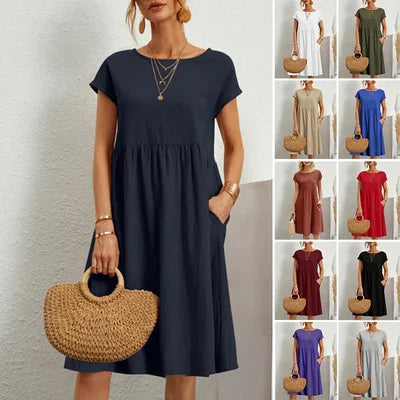 Cotton Round Neck Dress for Women