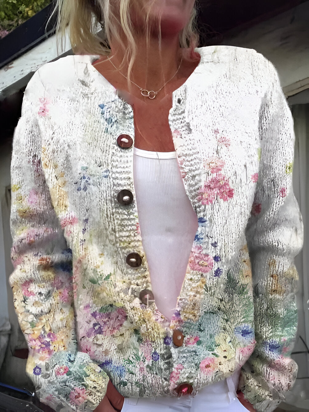 Alvimia - Fashionable Cardigan with Floral Pattern