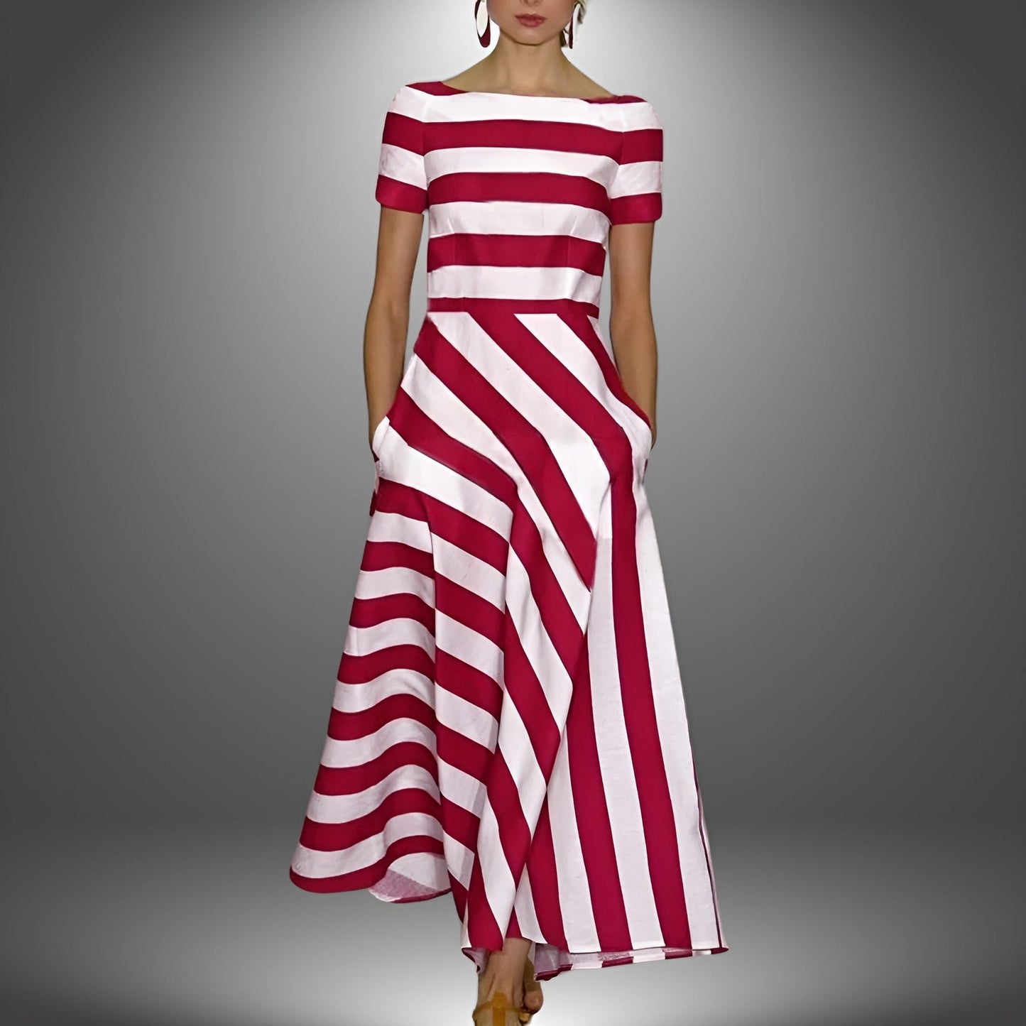 Kiona - Elegant Striped Printed Maxi Dress