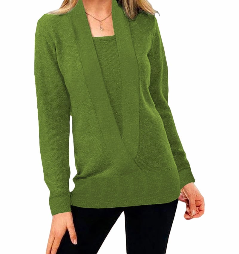 Dame Solid Farve Strikket Sweater