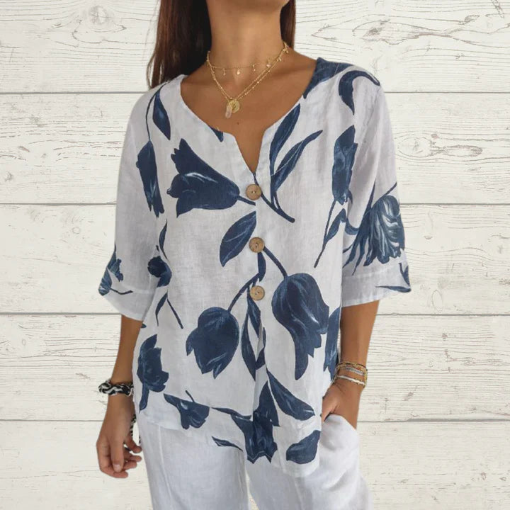 Printed Tunic Top with V-Neck