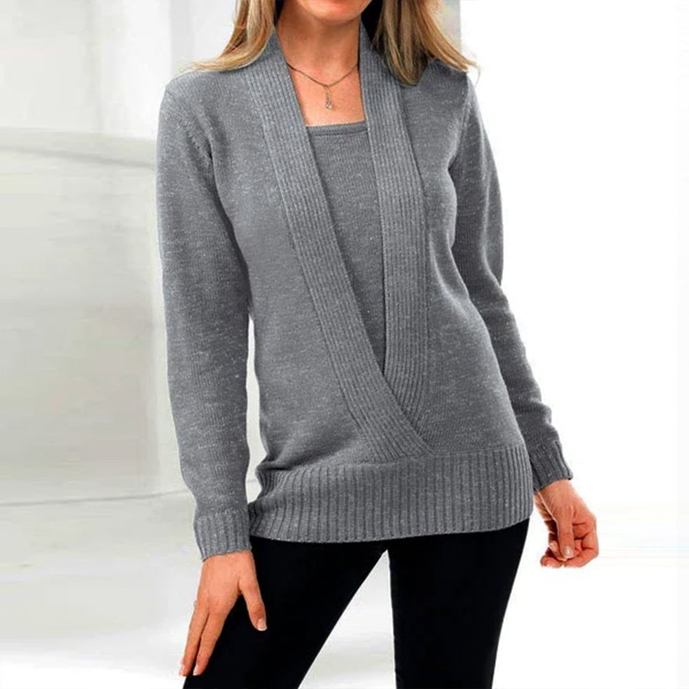 Dame Solid Farve Strikket Sweater