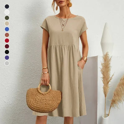 Cotton Round Neck Dress for Women