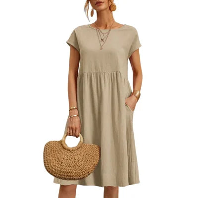 Cotton Round Neck Dress for Women