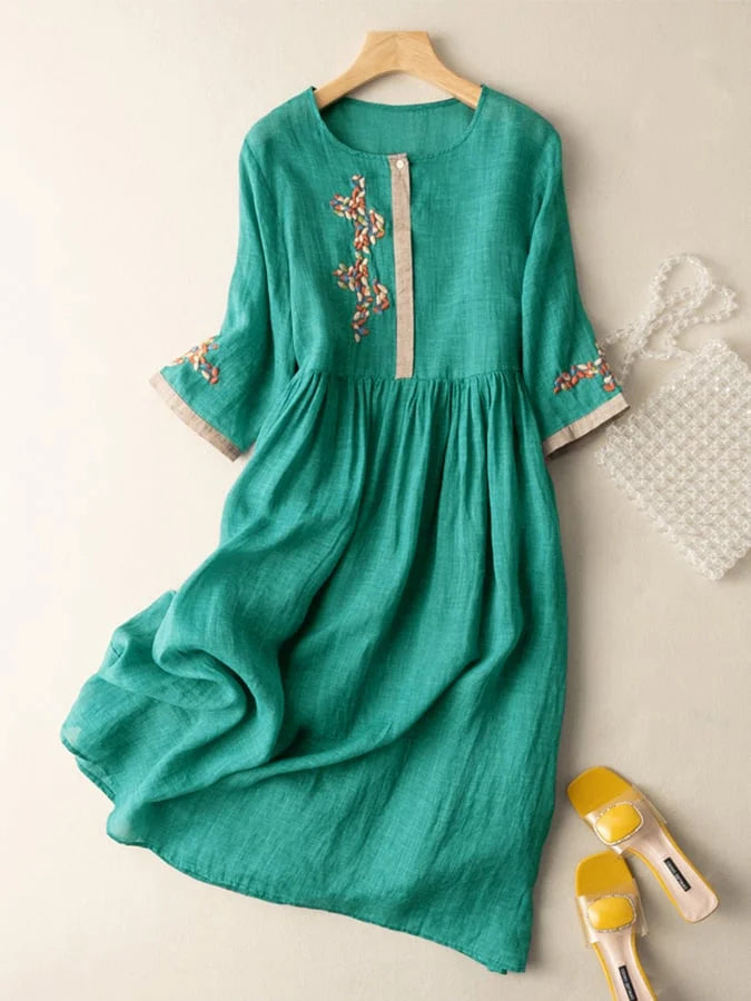 Anoshka - Cotton and Linen Dress in Ethnic Style