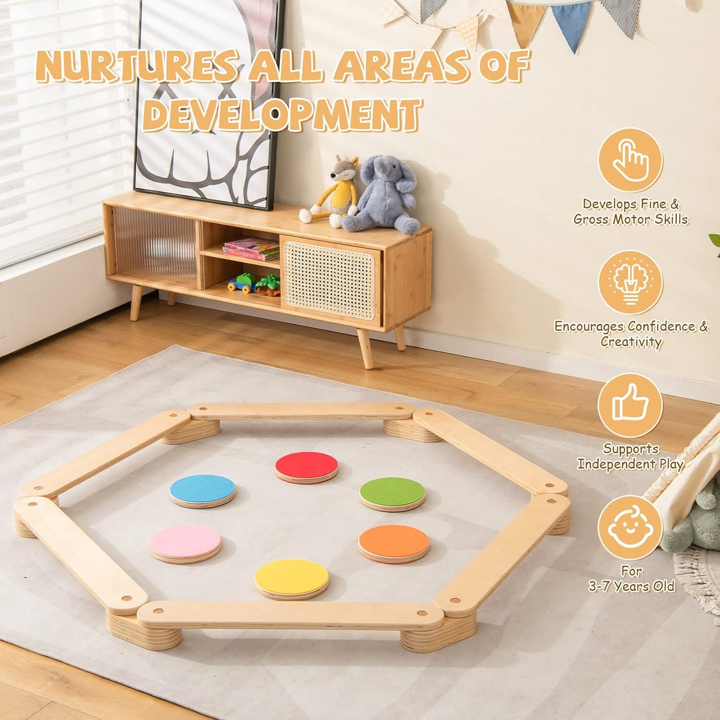 Montessori træbalancebomme med sæt af trinsten