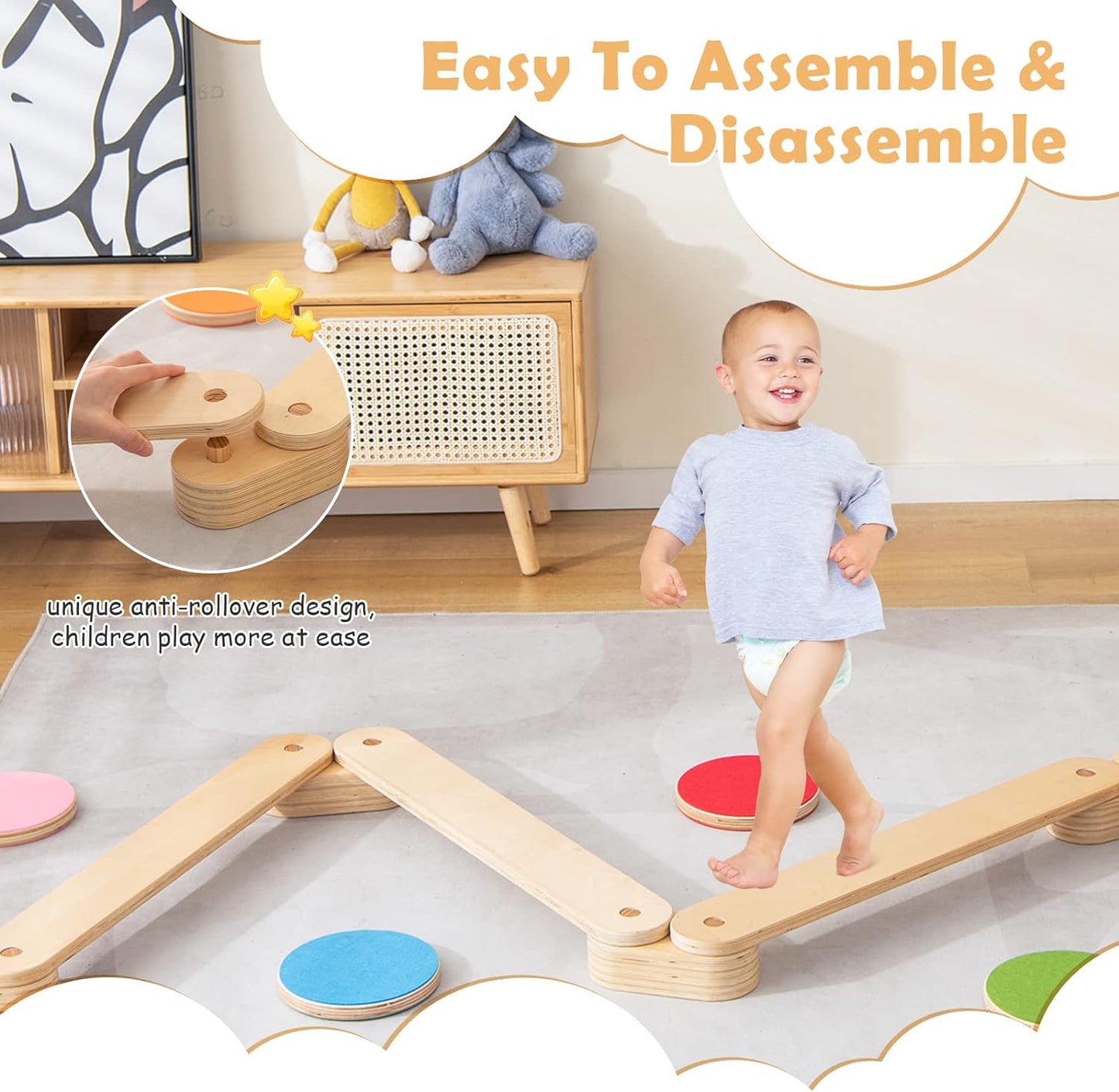 Montessori træbalancebomme med sæt af trinsten