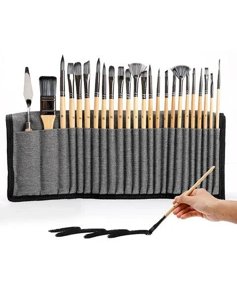 Professionele Kunstkwasten met Natuurlijke Houten Handvatten Set van 24