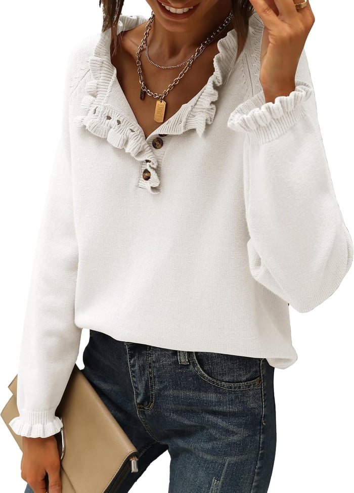 Suzan - Casual Knit Jumper with Ruffle Detail
