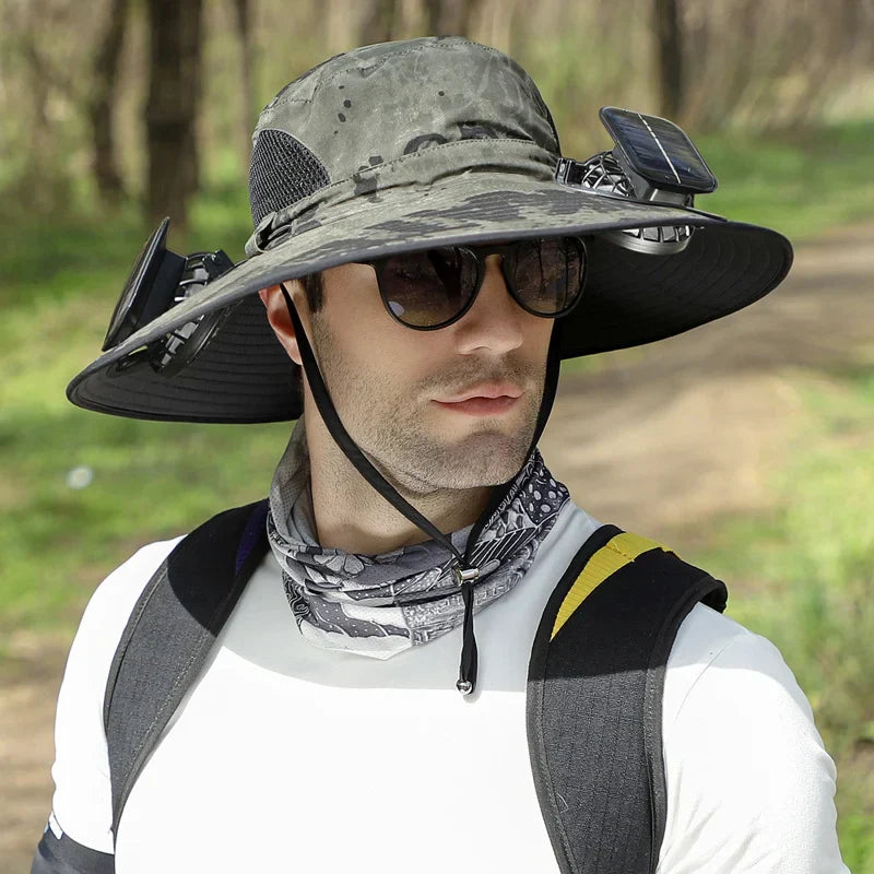 Stefan™ - Solfangerhat med Bred Skygge, Sol- og USB-opladningsstation til Fiskerhat