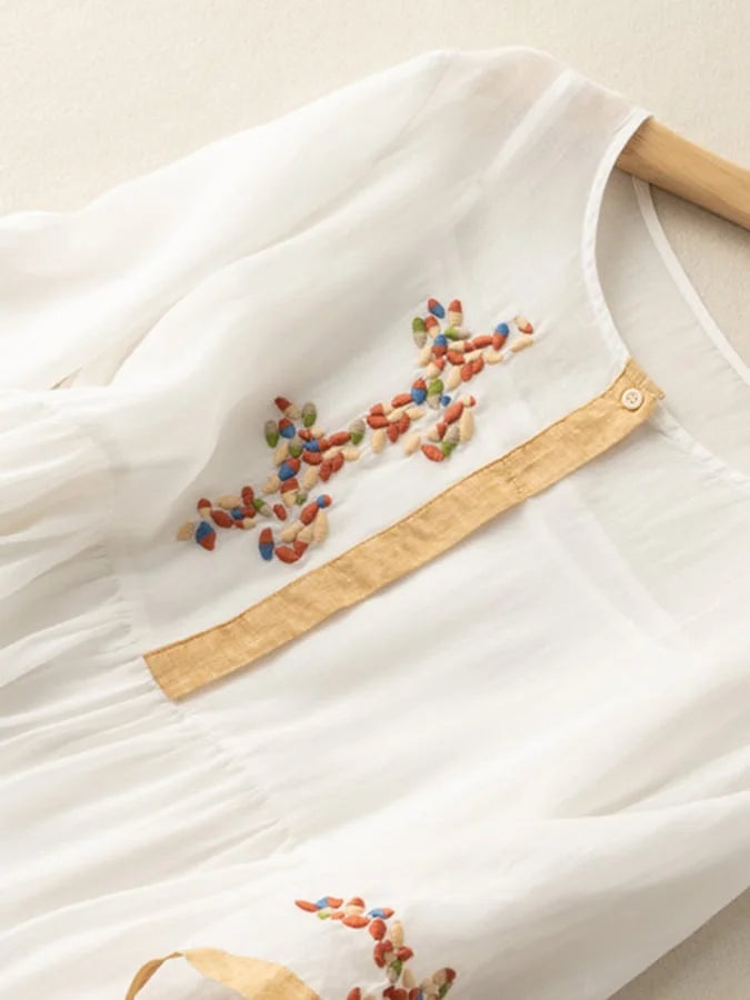 Anoshka - Cotton and Linen Dress in Ethnic Style