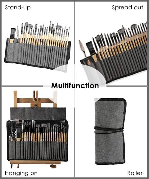 Professionele Kunstkwasten met Natuurlijke Houten Handvatten Set van 24