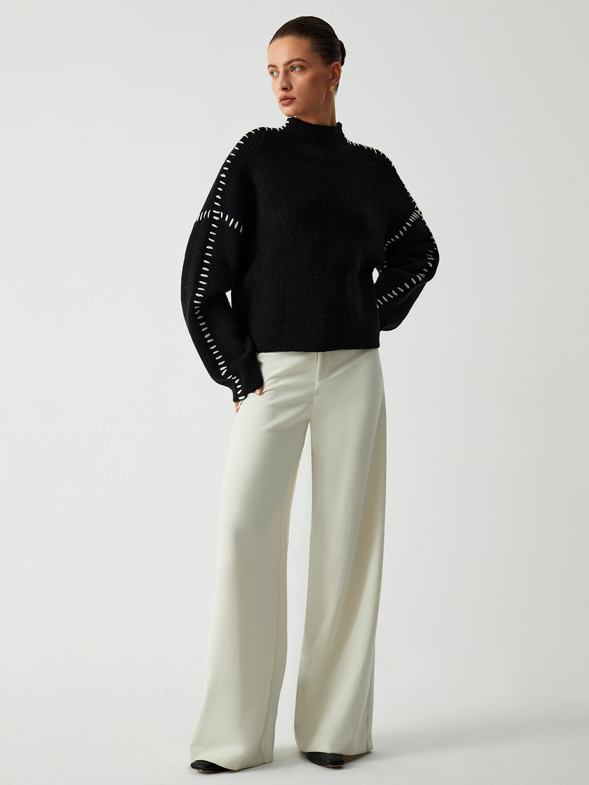 Marcella – Roll Neck Sweater with Piqué Stitch