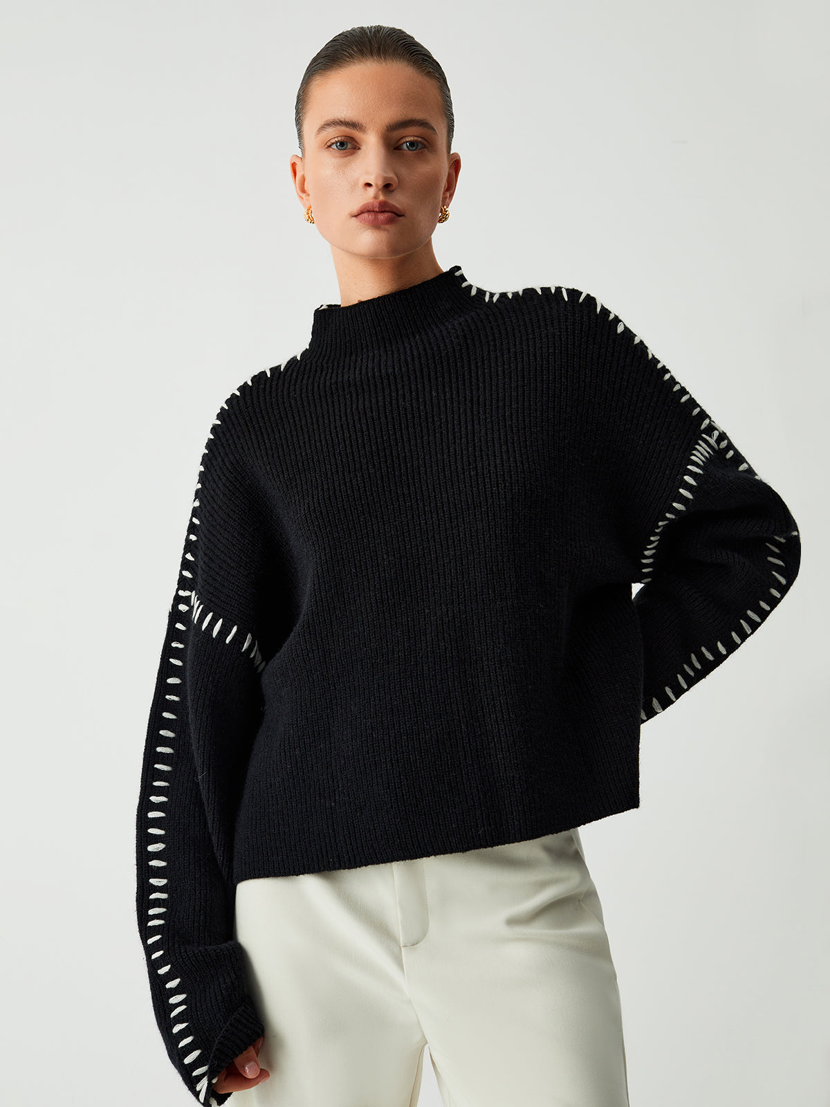 Marcella – Roll Neck Sweater with Piqué Stitch