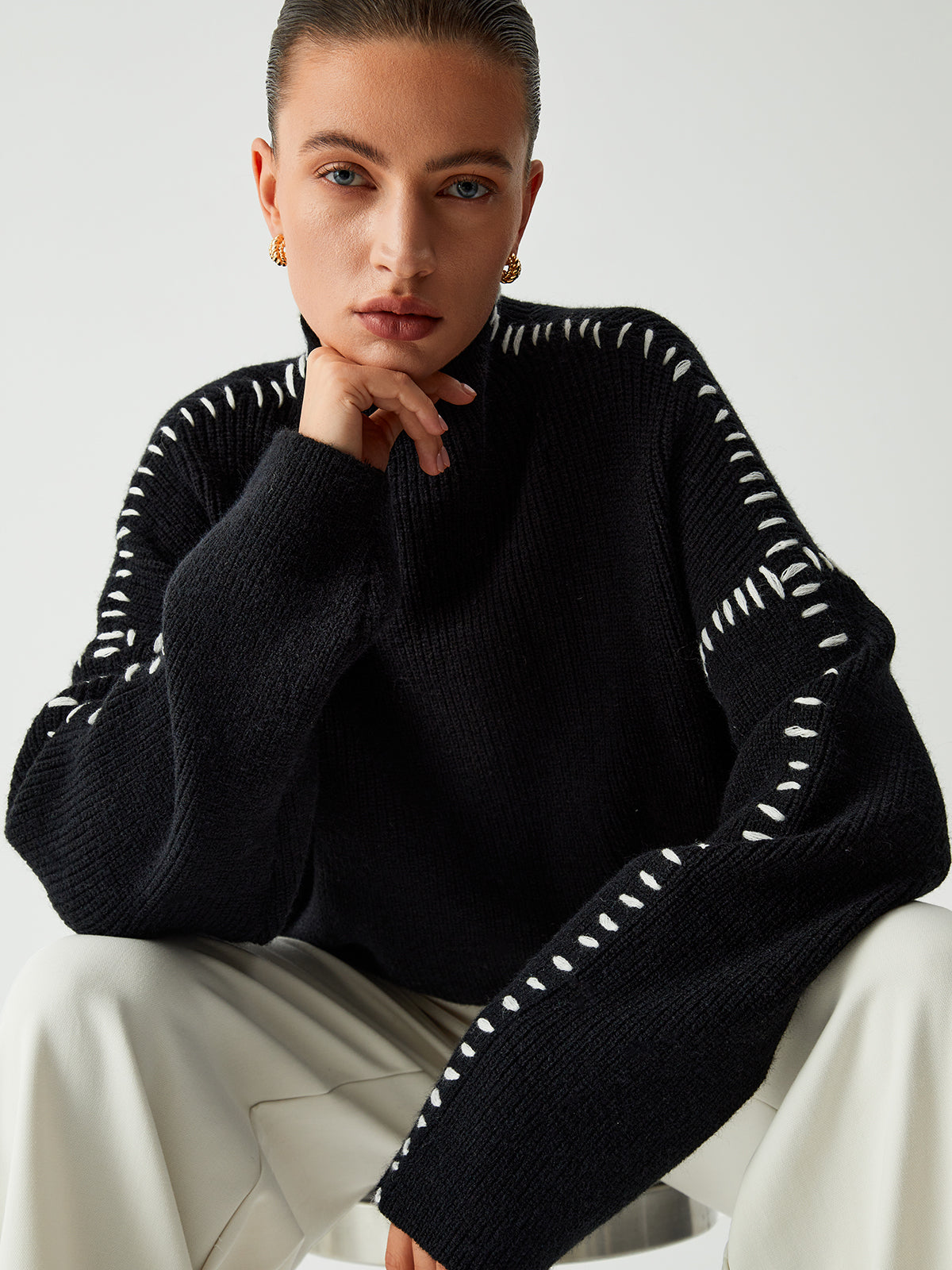 Marcella – Roll Neck Sweater with Piqué Stitch