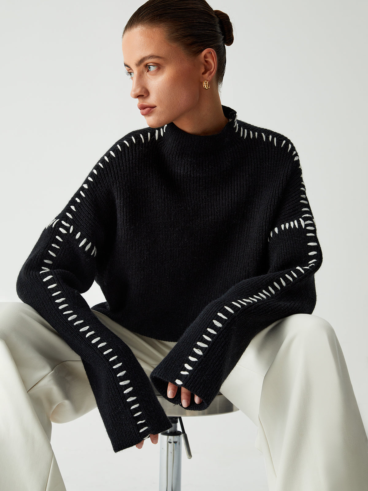 Marcella – Roll Neck Sweater with Piqué Stitch