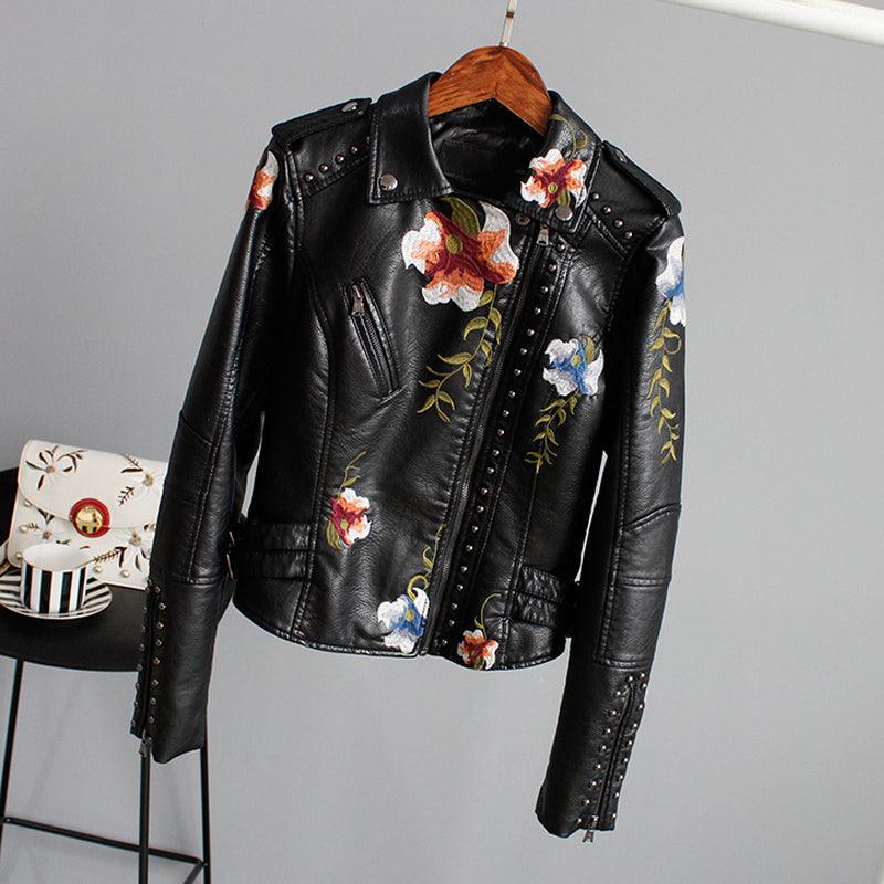 Kymber – Floral Pattern Leather Jacket