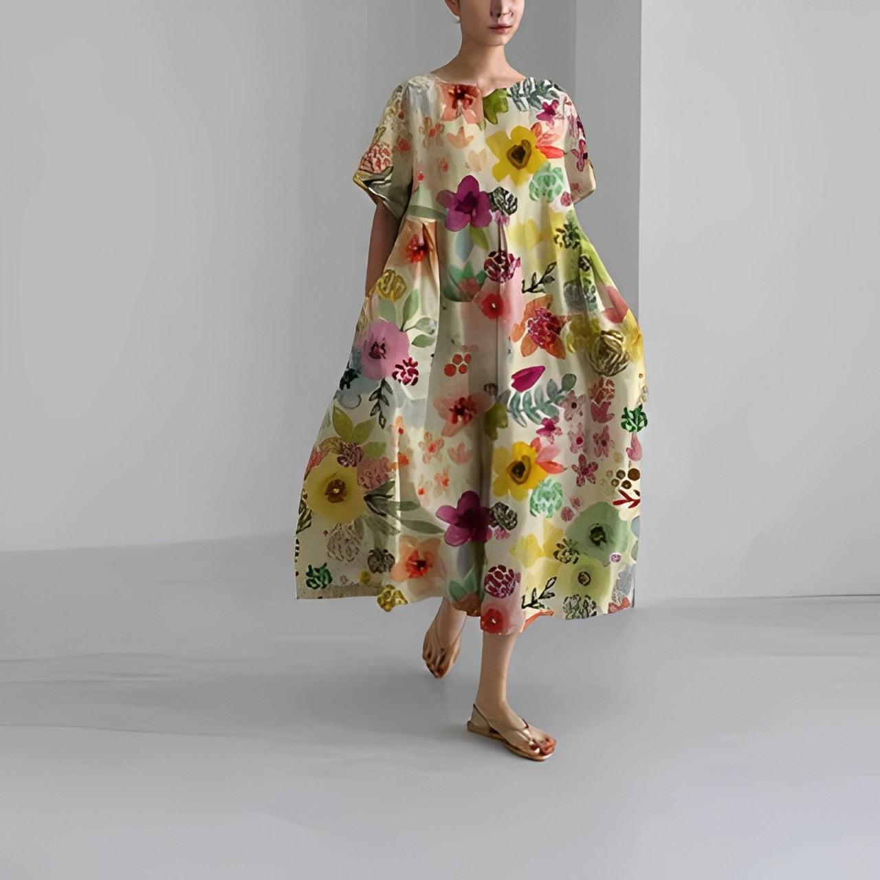 Adelia - Bohemian Dress with Floral Pattern