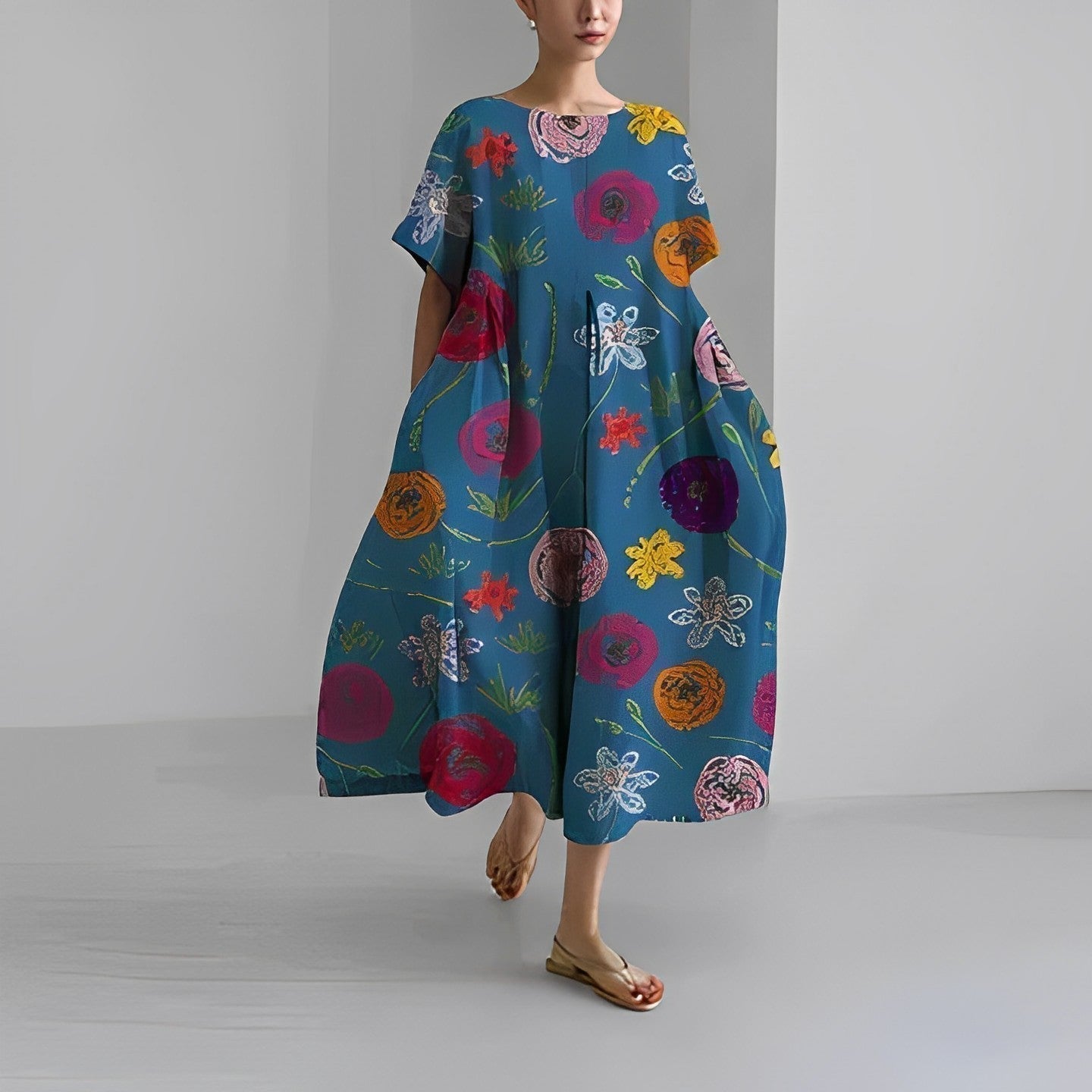 Adelia - Bohemian Dress with Floral Pattern
