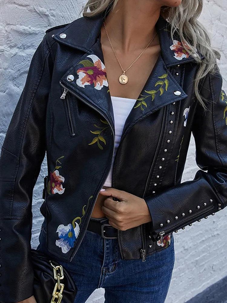 Kymber – Floral Pattern Leather Jacket