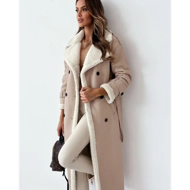 Caitlin – Stand Collar and Long Sleeves Wrap Coat