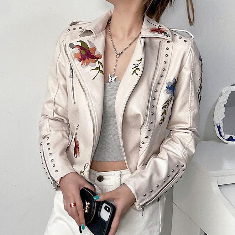 Kymber – Floral Pattern Leather Jacket