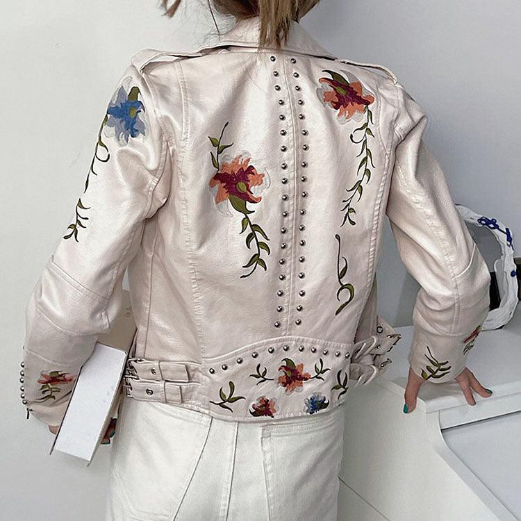 Kymber – Floral Pattern Leather Jacket
