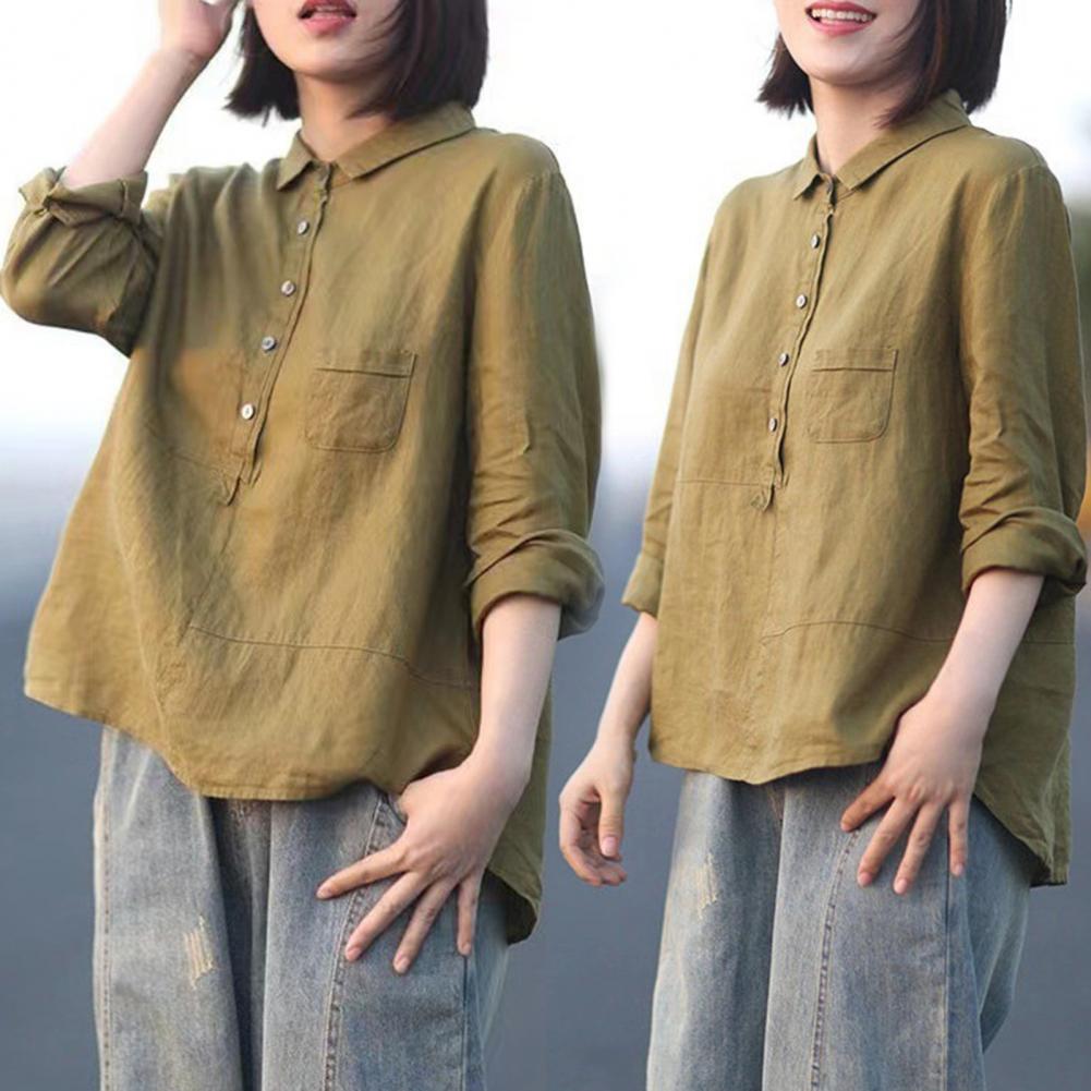 Winona – Long Sleeve Shirt with Front Pocket and Buttons