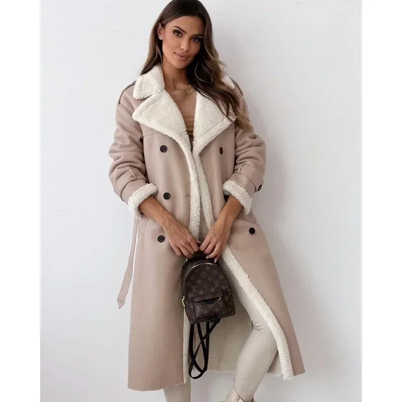 Caitlin – Stand Collar and Long Sleeves Wrap Coat