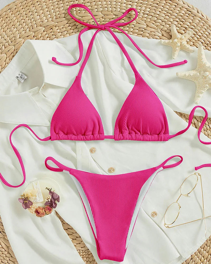 Marika™ - Ensfarvet bikini med snore