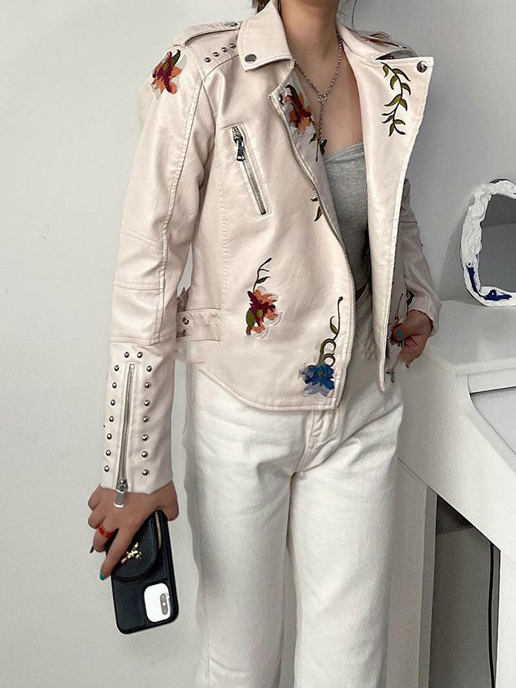 Kymber – Floral Pattern Leather Jacket