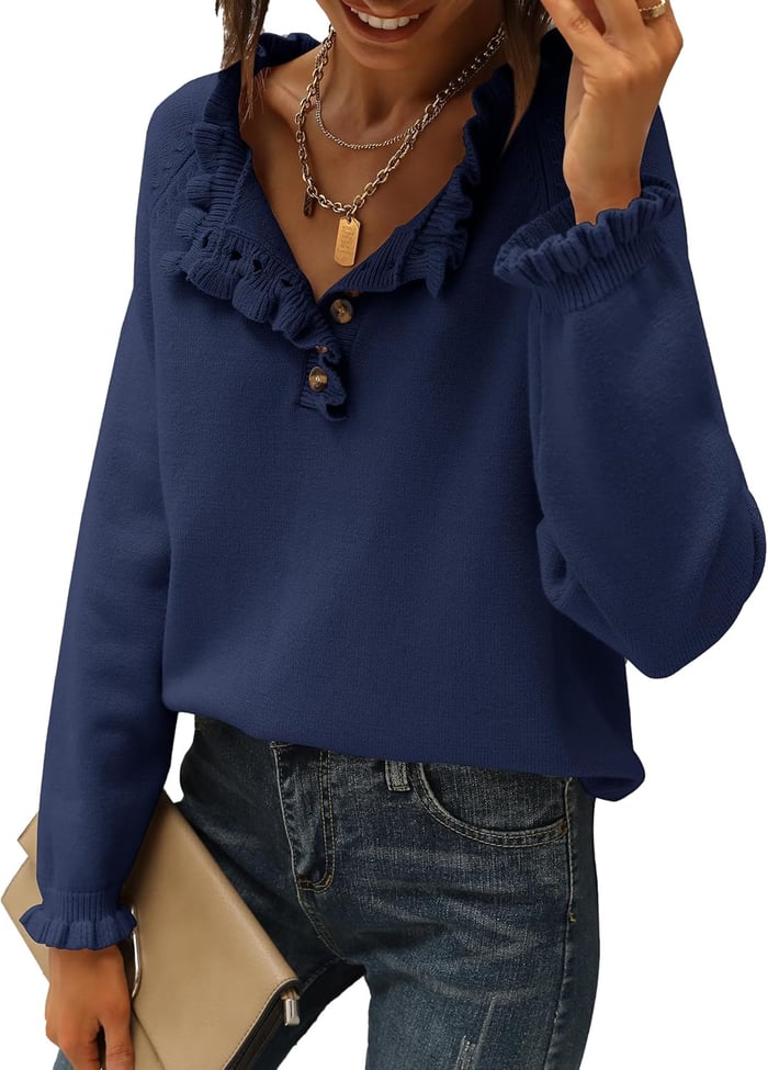 Suzan - Casual Knit Jumper with Ruffle Detail