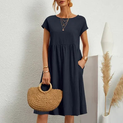 Cotton Round Neck Dress for Women