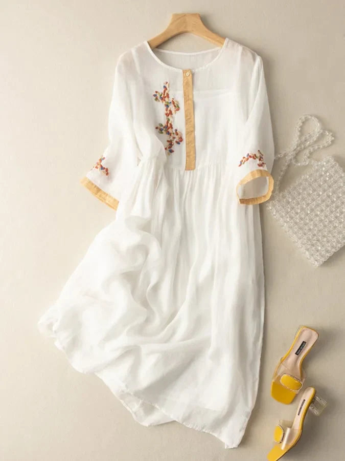 Anoshka - Cotton and Linen Dress in Ethnic Style