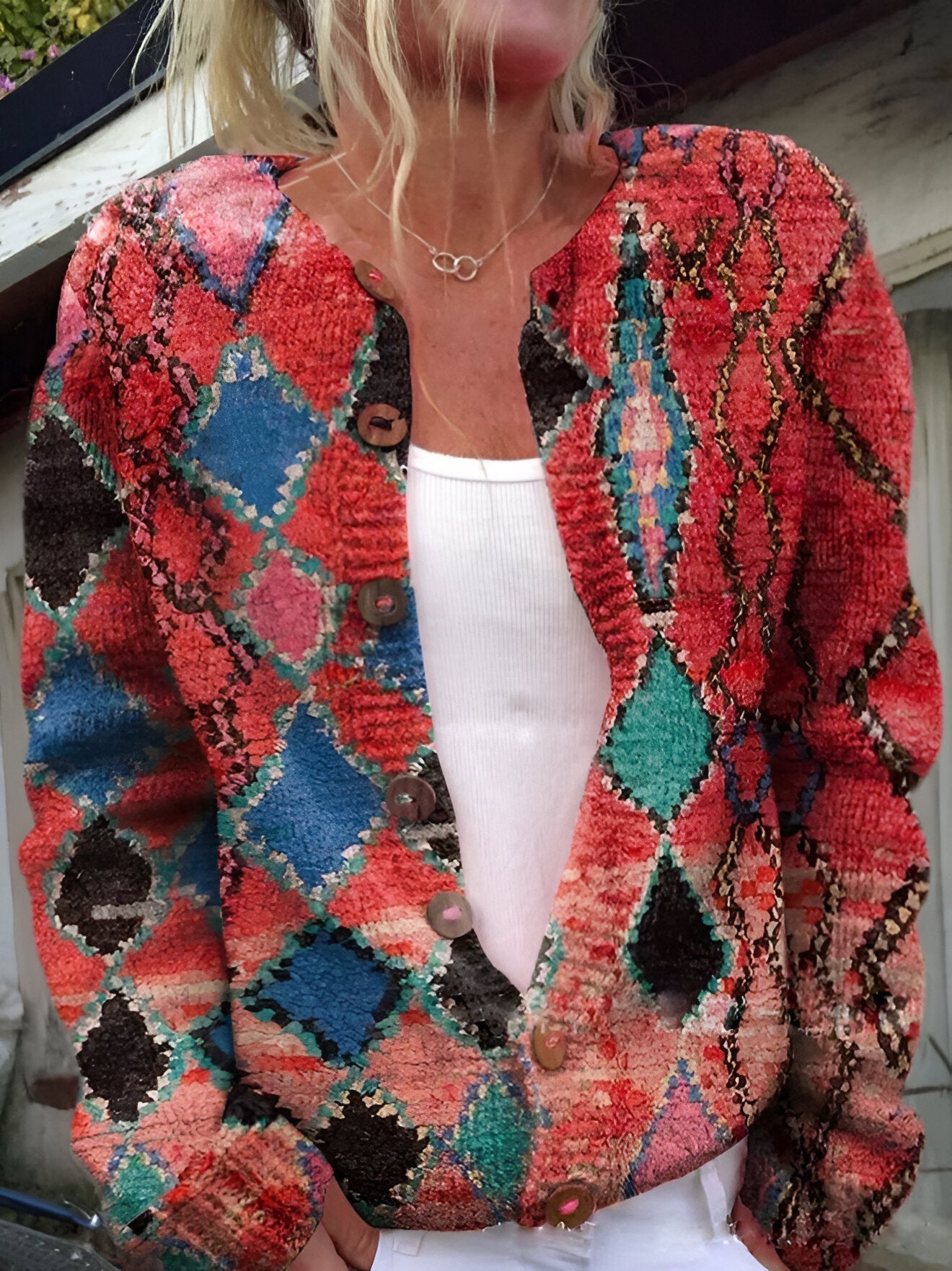 Alvimia - Fashionable Cardigan with Floral Pattern