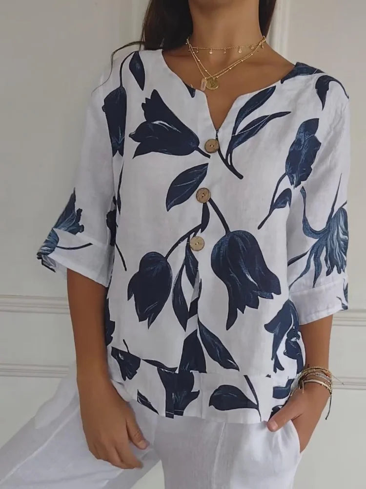 Printed Tunic Top with V-Neck