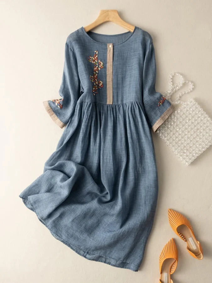 Anoshka - Cotton and Linen Dress in Ethnic Style