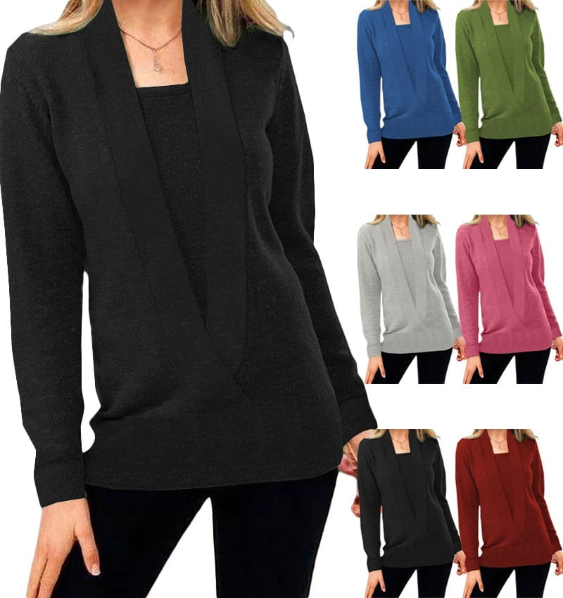 Dame Solid Farve Strikket Sweater