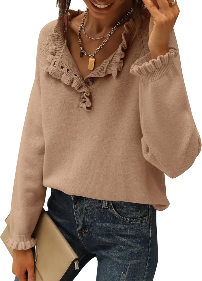 Suzan - Casual Knit Jumper with Ruffle Detail